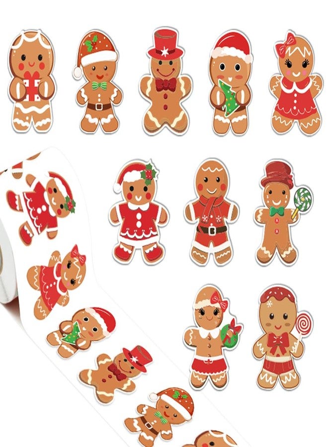 AWEELON 1000Pcs Christmas Stickers Roll Gingerbread Man Decals 10 Designs Funny Cartoon Xmas Adhesive Decorative Seal Stickers for Gift Greeting Card Party Supplies - Image 1